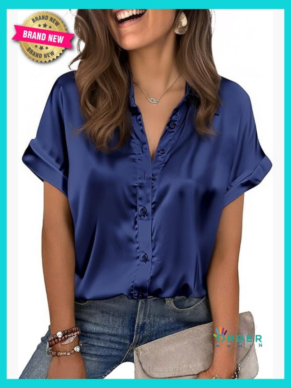 Satin Button Down Shirt Short Sleeve Elegant Business Casual Chic Blouse